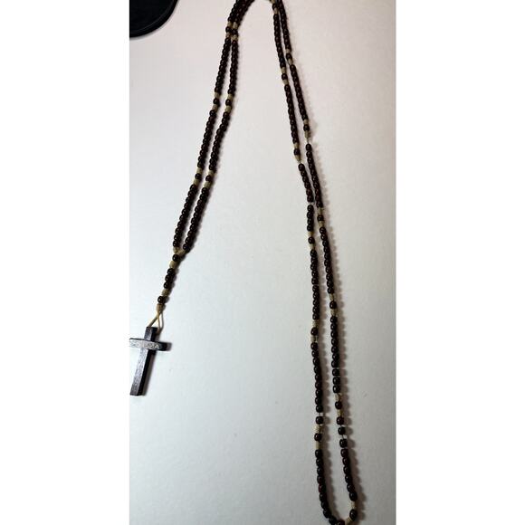 Handcrafted Wooden Rosary with "Fatiima" Carving – 40" Long Olive Wood Design vn - Picture 3 of 4